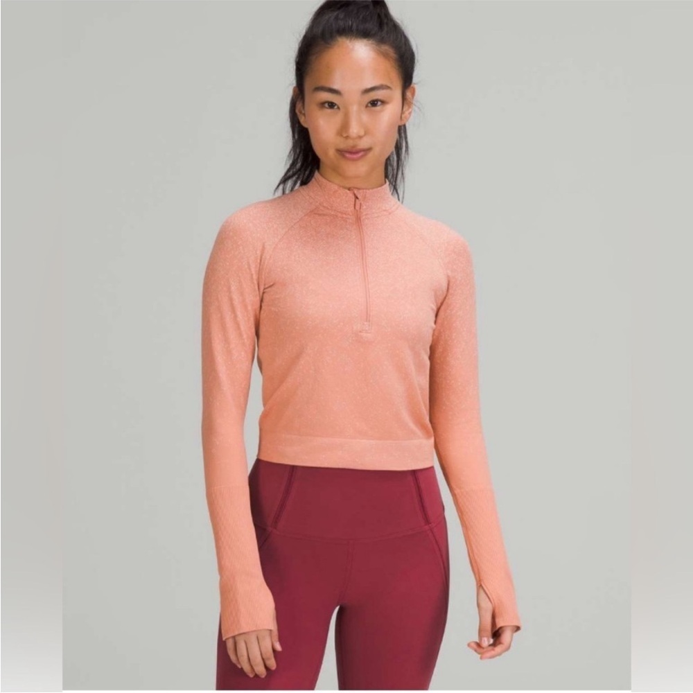 Lululemon Rest Less Cropped Half-Zip
Herringbone Fade Pink Savannah / White